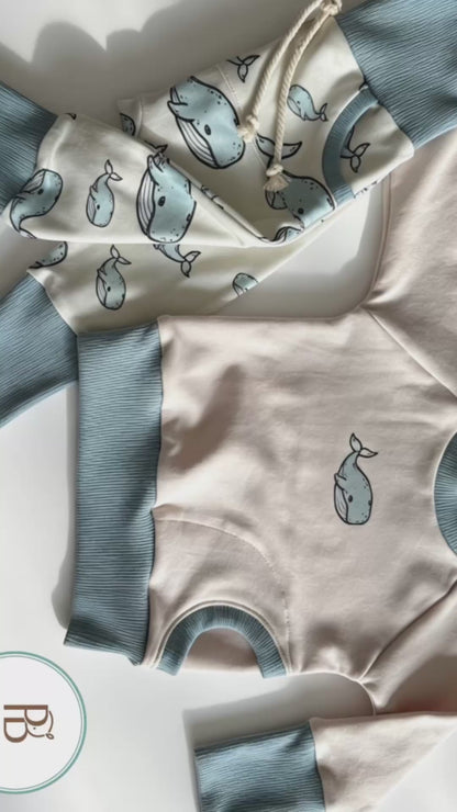 Handmade Organic Grow With Me Joggers with Kangaroo Pocket – Whale