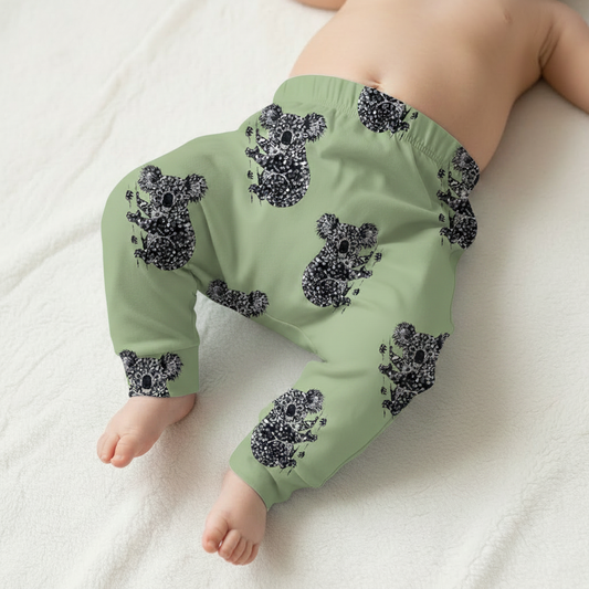 Sage green koala harem pants rovnoměrný vzor