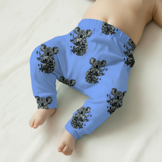 Světle modré koala harem pants krémové pozadí