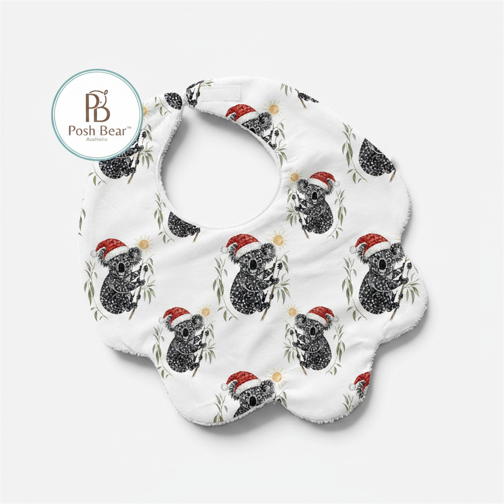Handmade Scallop Dribble Bib – Koala Christmas