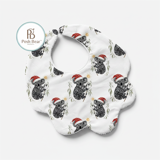 Handmade Scallop Dribble Bib – Koala Christmas